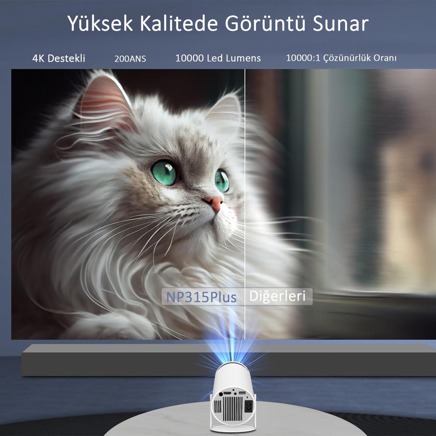 NPO NP315Plus 4K Android11 BT5.0 Wifi6 200ANSI Lümen IOS/Android Taşınabilir Akıllı LED Projeksiyon