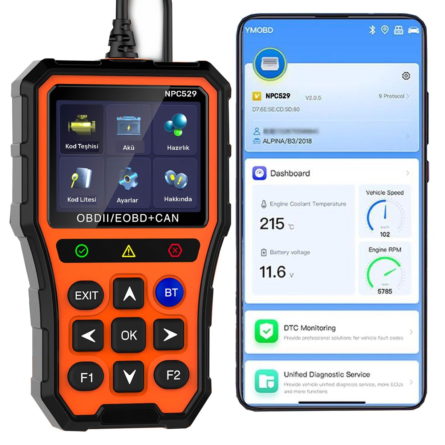 NPO NPC529 Türkçe OBDII/EOBD+CAN Modlu Araç Arıza Tespit/Silme Cihazı