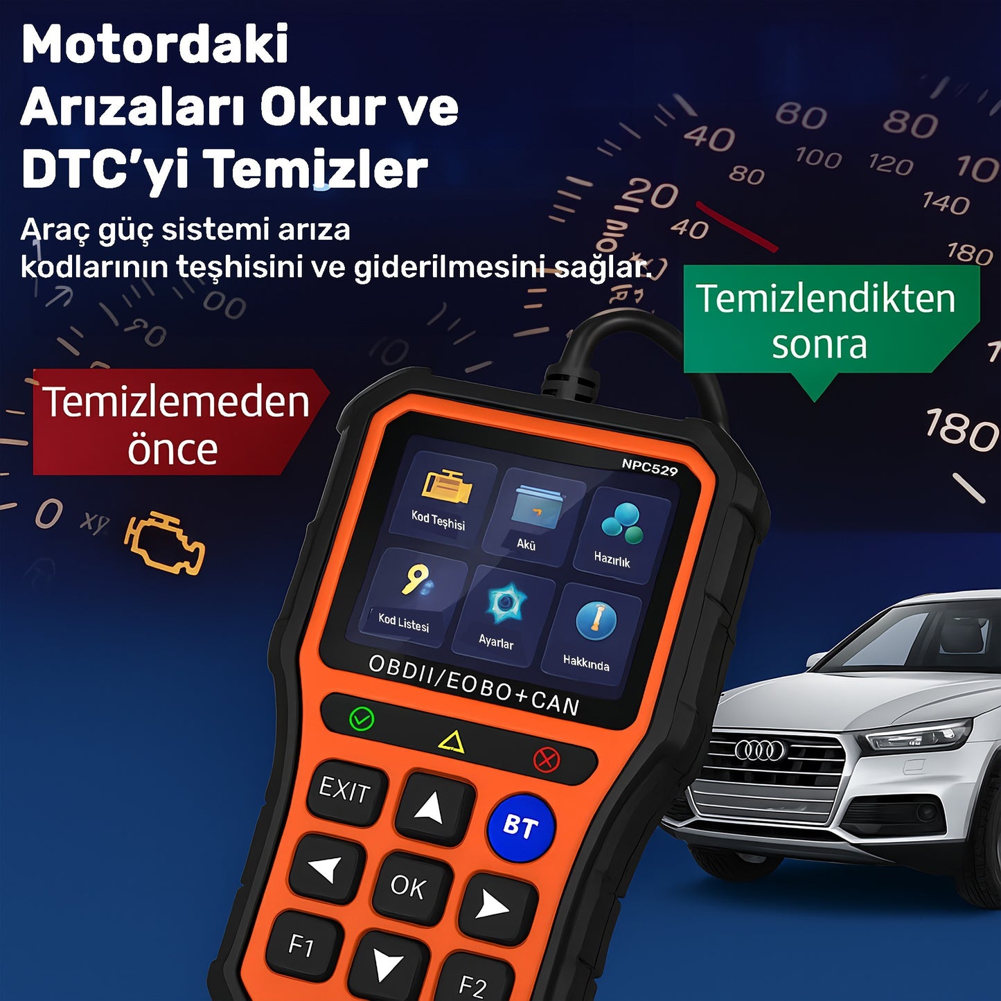 NPO NPC529 Türkçe OBDII/EOBD+CAN Modlu Araç Arıza Tespit/Silme Cihazı