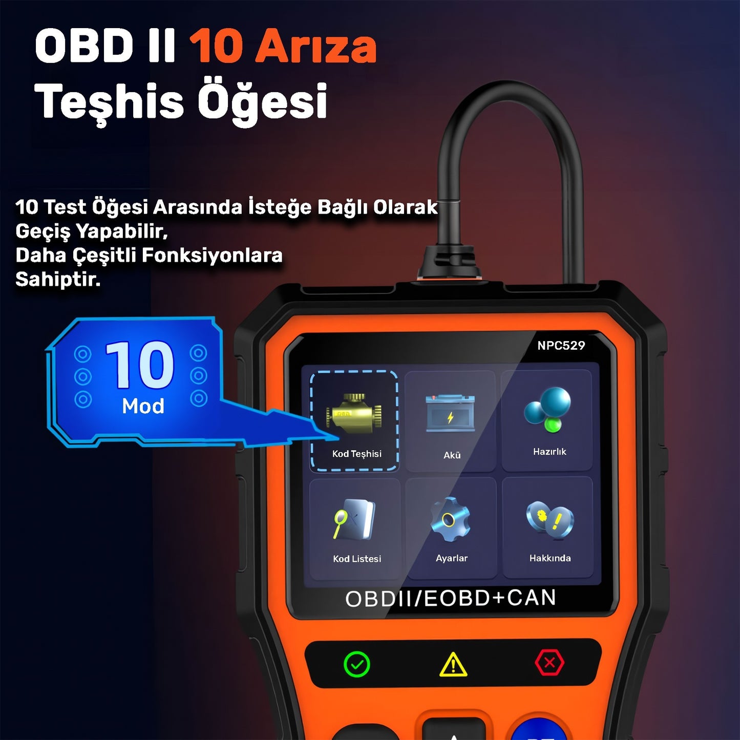 NPO NPC529 Türkçe OBDII/EOBD+CAN Modlu Araç Arıza Tespit/Silme Cihazı