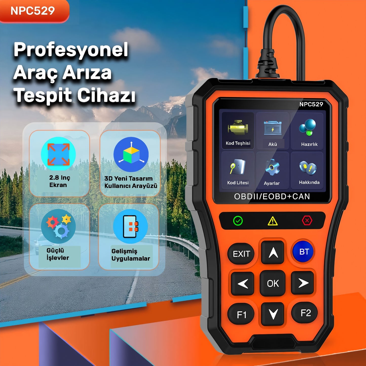 NPO NPC529 Türkçe OBDII/EOBD+CAN Modlu Araç Arıza Tespit/Silme Cihazı
