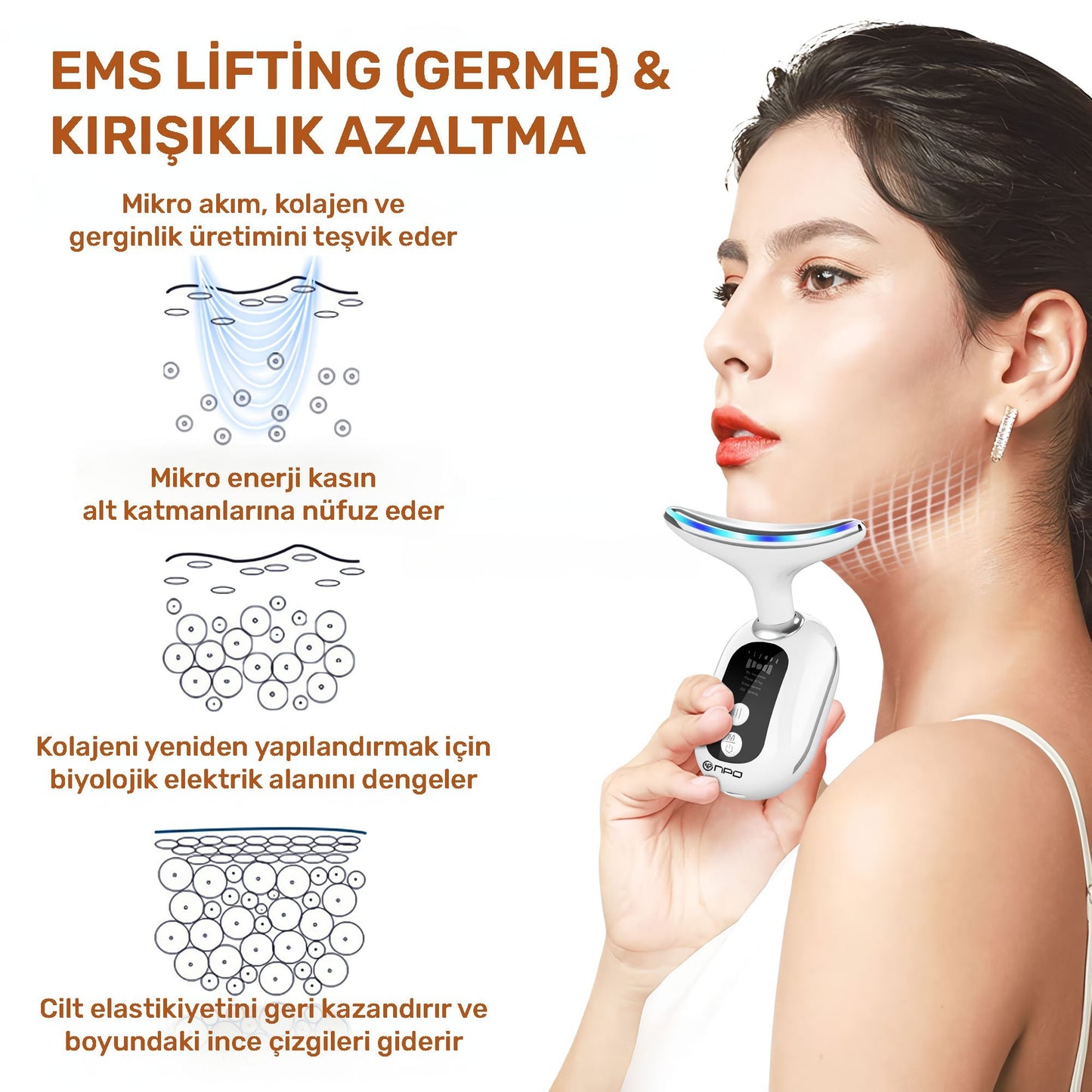 NPO NPB02 Yüz Boyun Gıdık Sarkma Kırışıklık Giderici Sıkılaştırıcı EMS LED Masajlı Güzellik Cihazı