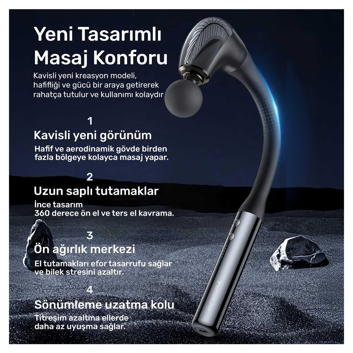 NPO NVR11 Masaj 4 Başlıklı 5 Seviyeli 2600RPM Type-C Taşınabilir Profesyonel Masaj Tabancası