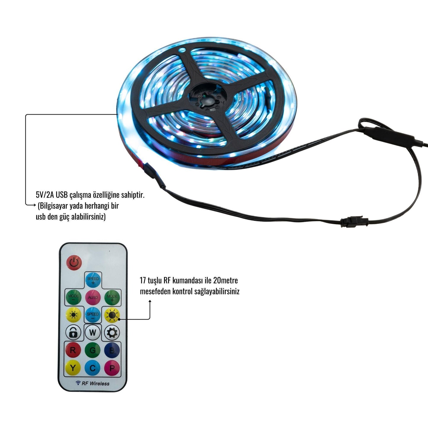 NPO 3m RGB Led Strip with Remote Control(5V/2A)