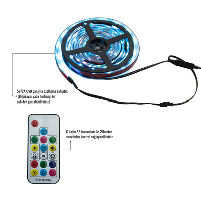 NPO 3m RGB Led Strip with Remote Control(5V/2A)