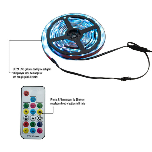 NPO 3m RGB Led Strip with Remote Control(5V/2A)