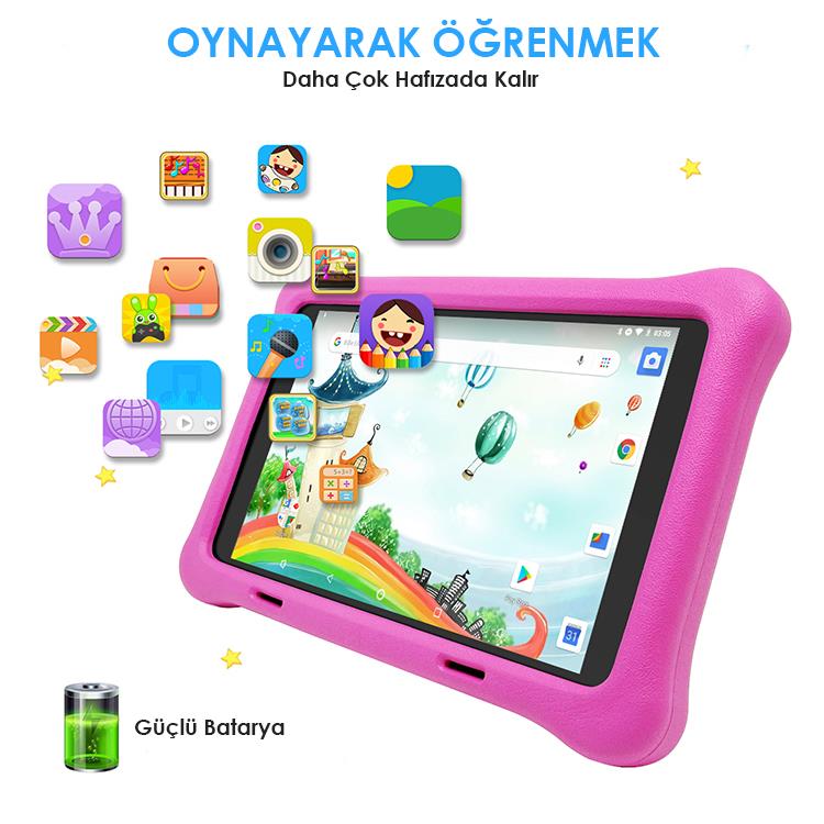 NPO 8" IPS Ekran 2GB 32GB Android 13.0 A133P 1.8GHz Antişok Çocuk Tableti, Kids Tablet Pembe RS407