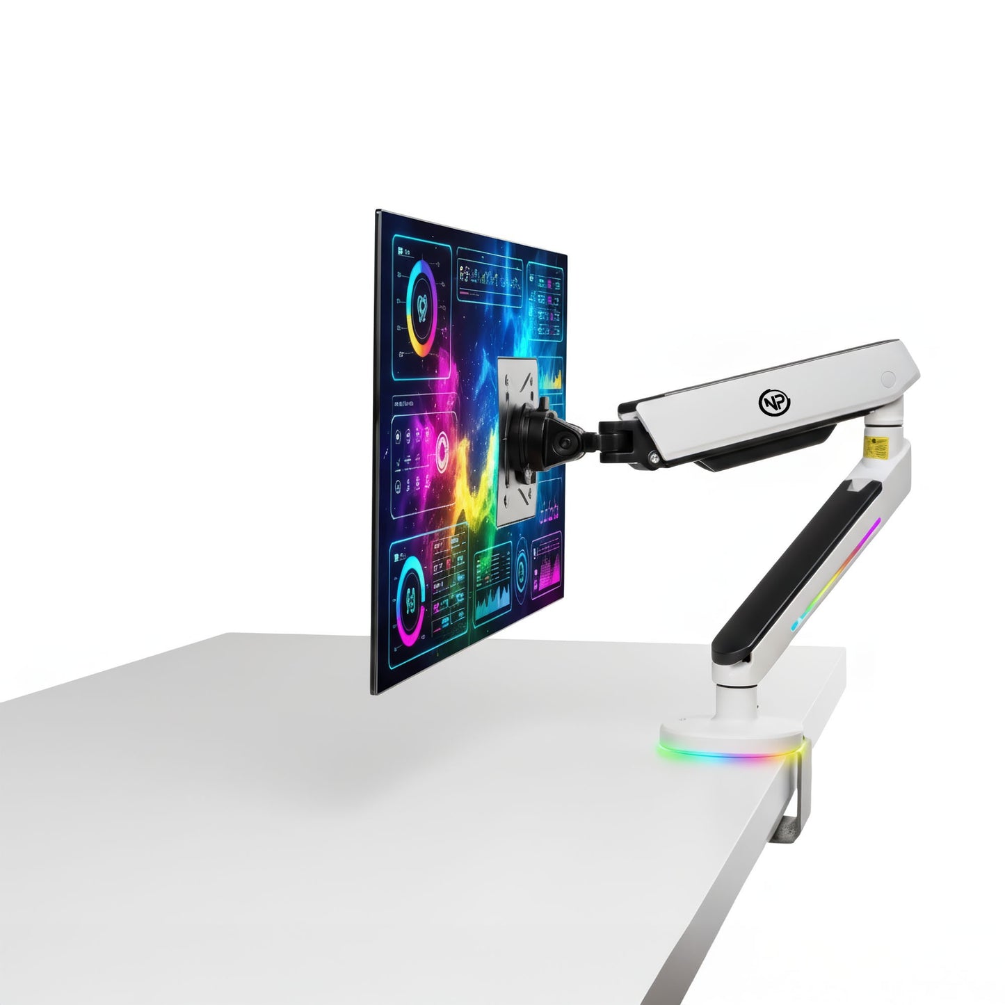 NPO STD54012HLW Elysium 27"-45" Profesyonel Gaming RGB Amortisörlü VESA Tek Kol Monitör Tutucu