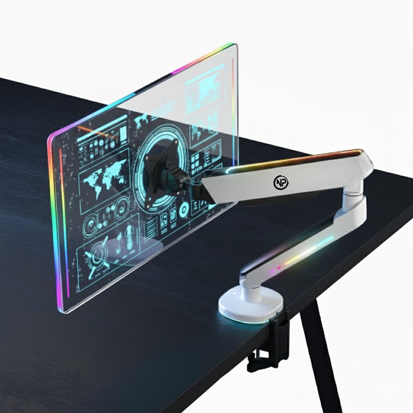 NPO STD54012HLW Elysium 27"-45" Profesyonel Gaming RGB Amortisörlü VESA Tek Kol Monitör Tutucu