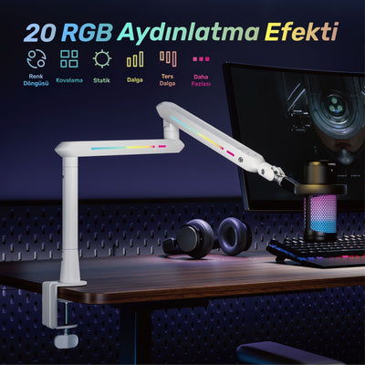 NPO STD191LW Elysium Profesyonel RGB Işıklı Amortisörlü Yayıncı Stüdyo Mikrofon Kolu