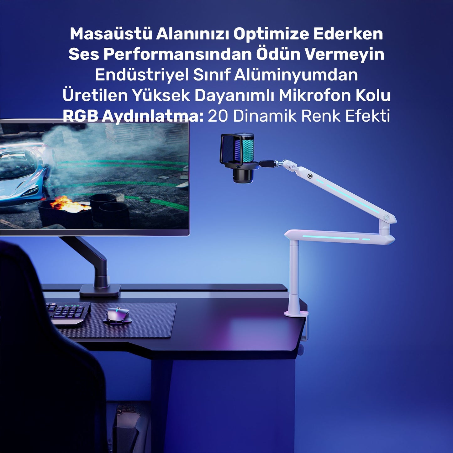 NPO STD191LW Elysium Profesyonel RGB Işıklı Amortisörlü Yayıncı Stüdyo Mikrofon Kolu