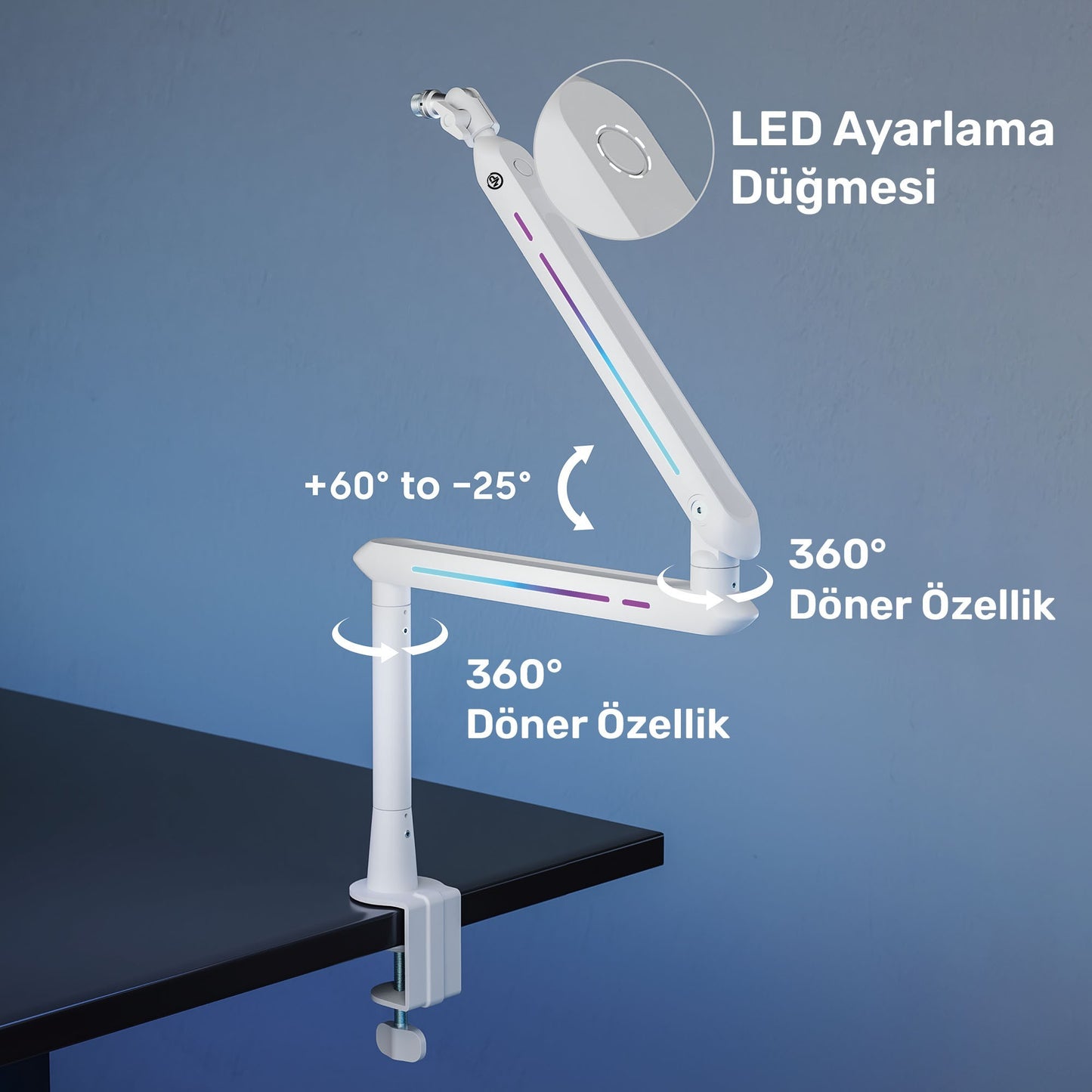 NPO STD191LW Elysium Profesyonel RGB Işıklı Amortisörlü Yayıncı Stüdyo Mikrofon Kolu