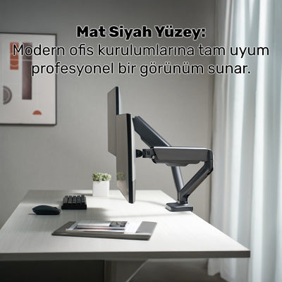 NPO STD46024E Airgrip 17"-32" Ergonomik 360° Amortisörlü VESA Çift Kol Monitör Tutucu