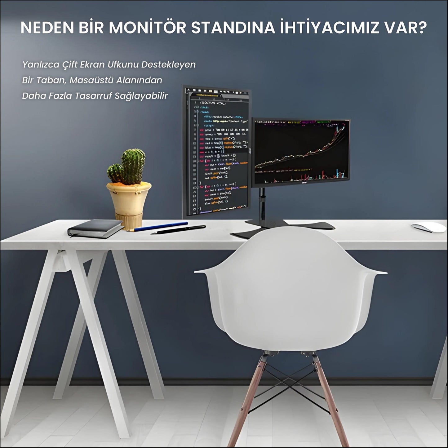 NPO STD320S Çift Kol 15"-24" Monitör ve TV Tutucu Stand - Siyah