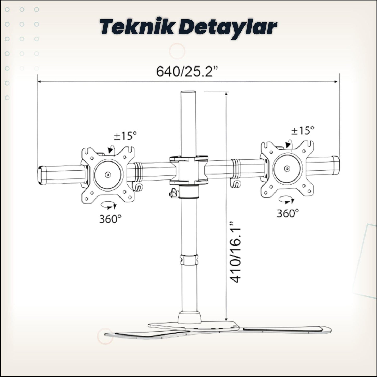 NPO STD320S Çift Kol 15"-24" Monitör ve TV Tutucu Stand - Siyah