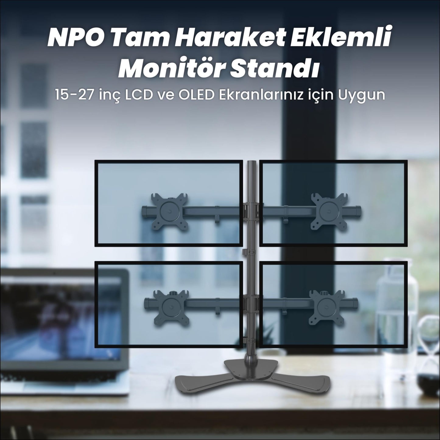 NPO STD340S Dört Kol 15"-27" Monitör ve TV Tutucu Stand - Siyah