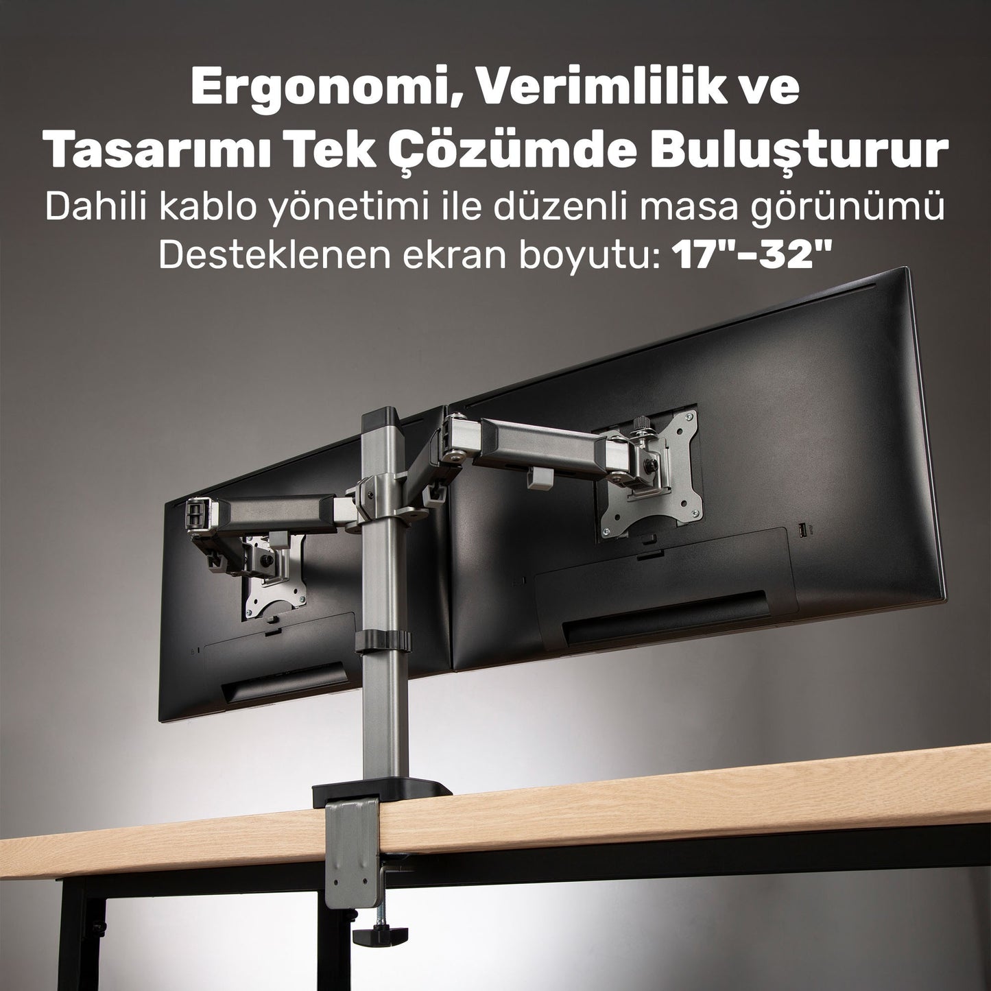 NPO STD55024S Basic 17"-32" Geniş Aralıklı Hareketli VESA Çift Kol Monitör Tutucu