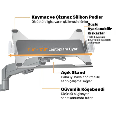 NPO STDNBH6 11.6"-17.3" Notebook/Laptop Tutucu Tepsi VESA 75x75 Uyumlu Monitör Kolu Aparatı
