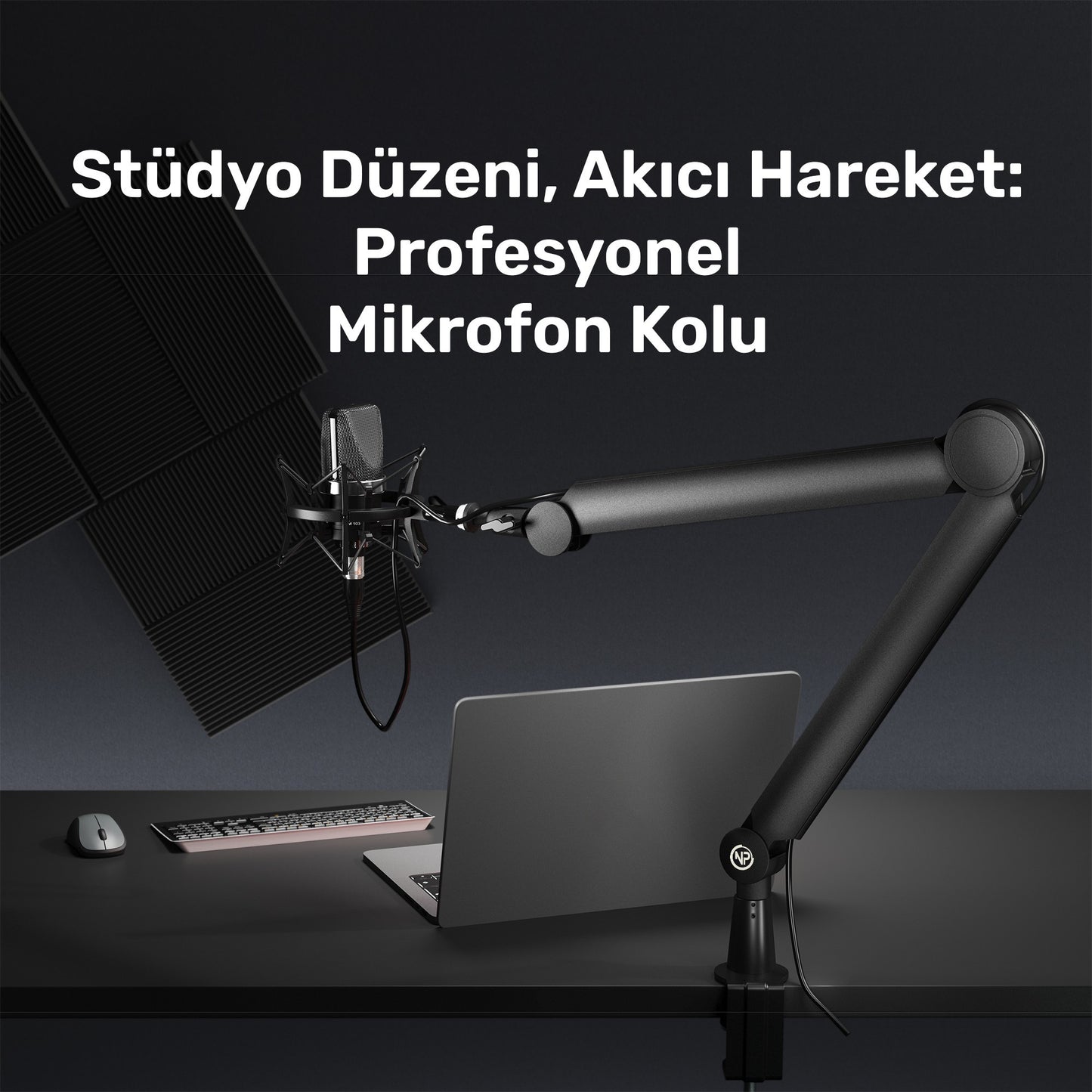 NPO STD131B Stüdyo Tasarım  Kablo Yönetimli  Amortisörlü Profesyonel Yayıncı Mikrofon Kolu