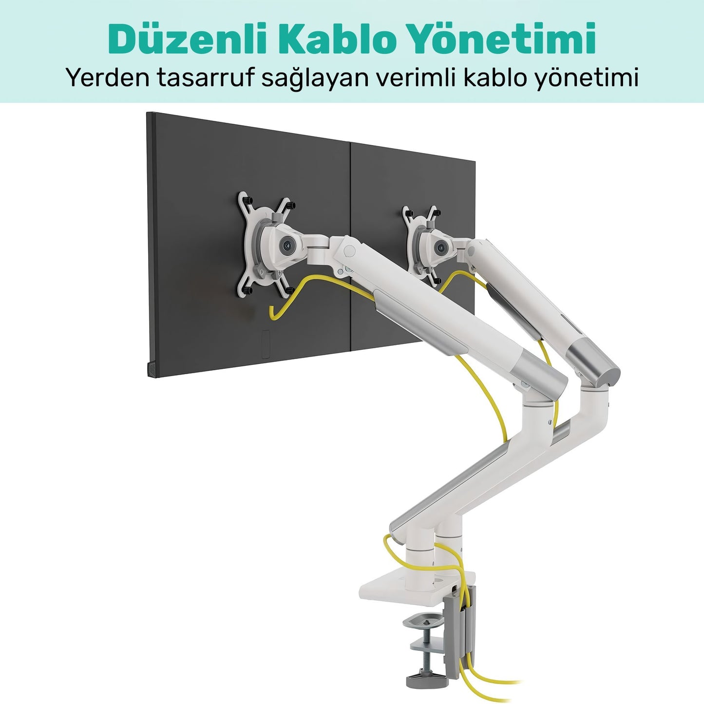NPO STD49024W Elysium 17"-32" Ultra İnce Tasarım Alüminyum Amortisörlü VESA Çift Kol Monitör Tutucu