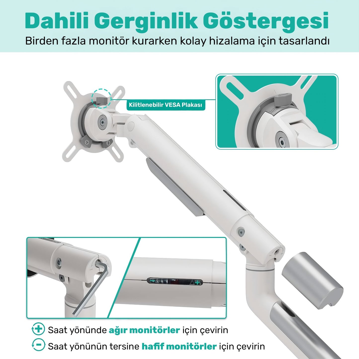 NPO STD49024W Elysium 17"-32" Ultra İnce Tasarım Alüminyum Amortisörlü VESA Çift Kol Monitör Tutucu