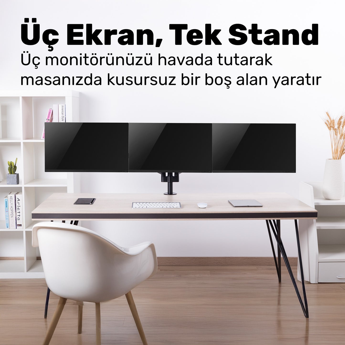NPO STD48036E Airgrip 17"-27" Ergonomik 360° Amortisörlü VESA Üçlü Kol Monitör Tutucu
