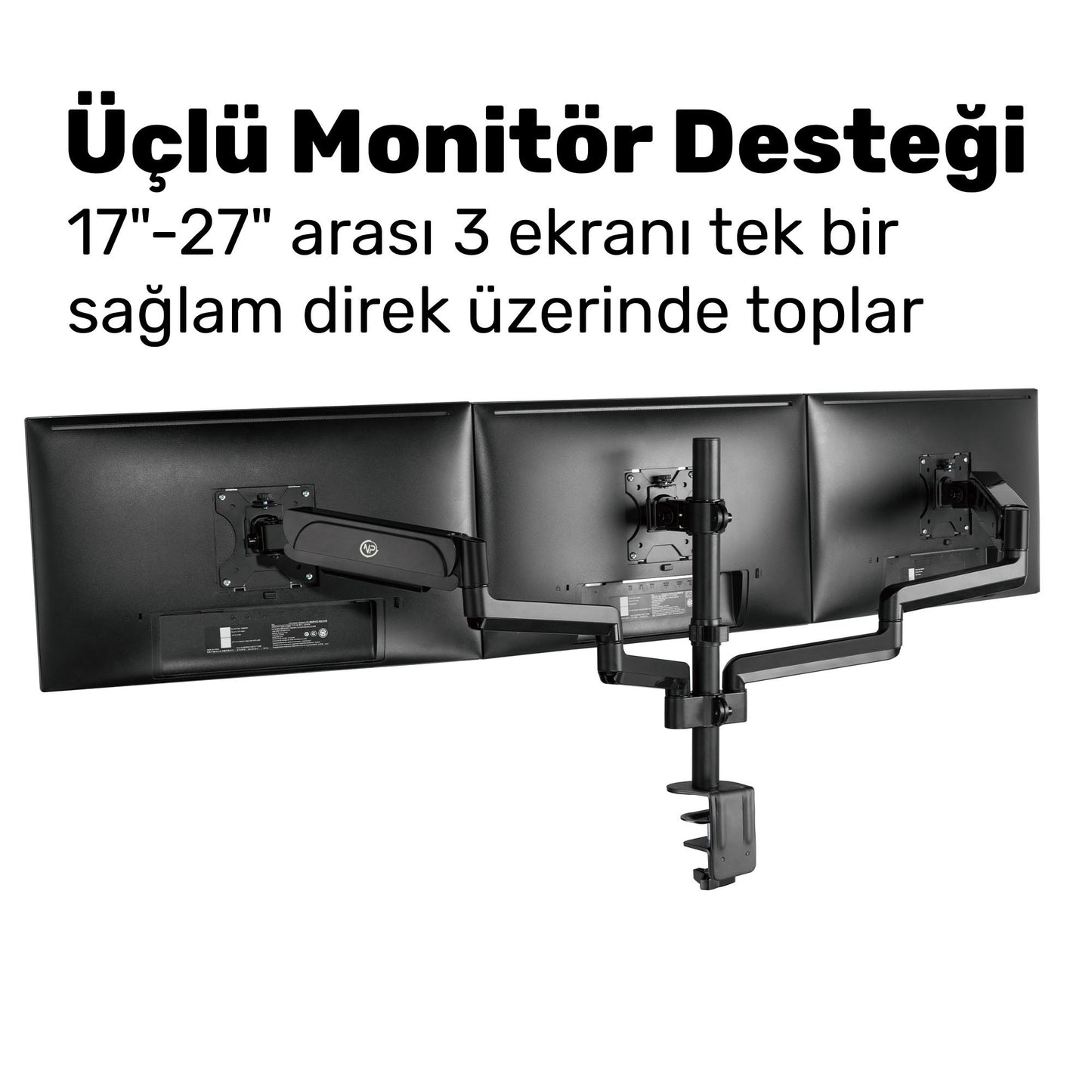 NPO STD48036E Airgrip 17"-27" Ergonomik 360° Amortisörlü VESA Üçlü Kol Monitör Tutucu