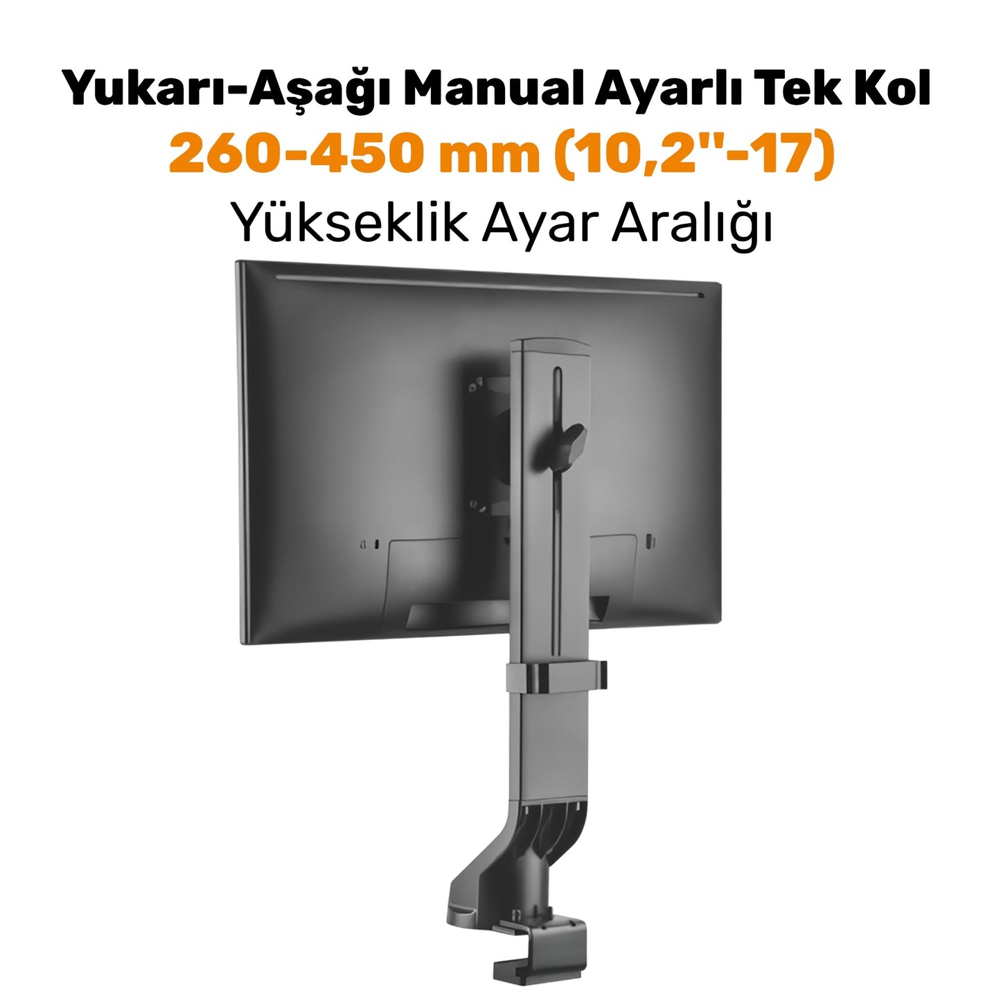 NPO STD2101B 17"-32" VESA Uyumlu 180° Yükseklik Ayarlı Kablo Yönetimli Tekli Monitör Standı