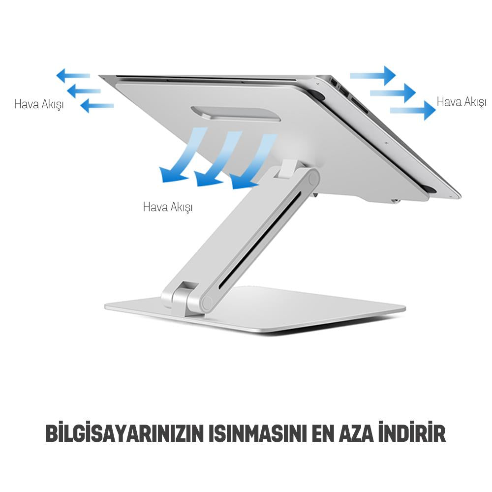 NPO STD6081S Açı Ayarlı Ergonomik Macbook Özel 11"-17" Masaüstü Notebook Stand Gümüş Gri