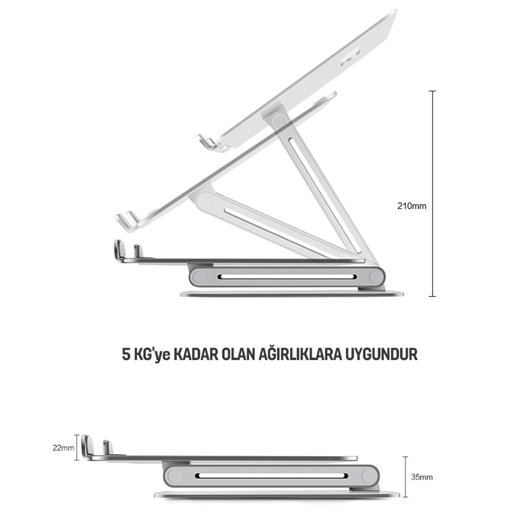 NPO STD6081S Açı Ayarlı Ergonomik Macbook Özel 11"-17" Masaüstü Notebook Stand Gümüş Gri