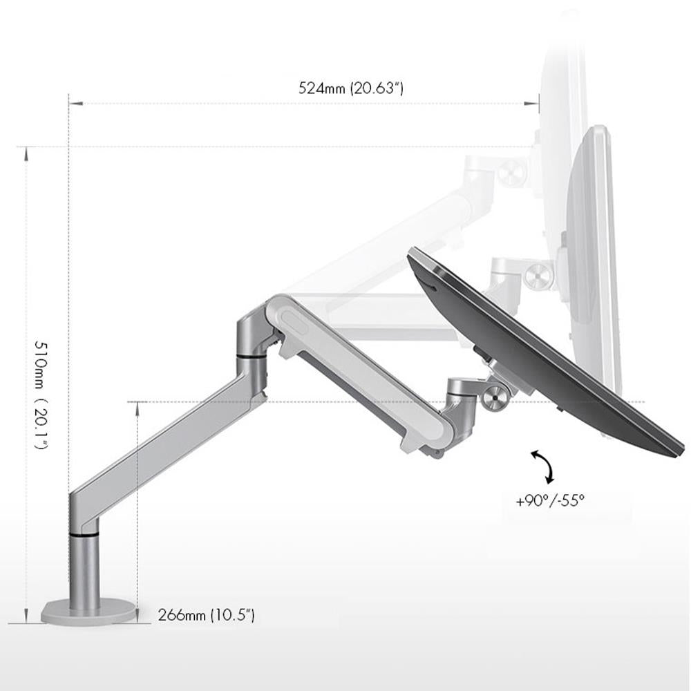 NPO STD7070GS 10"-27" VESA Monitör/Notebook Stand Tek Kol Gümüş Gri