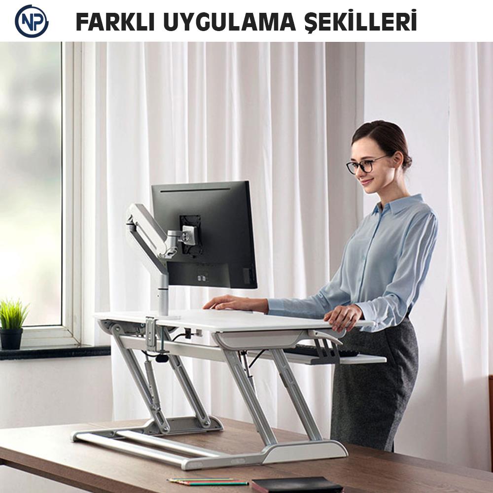 NPO STD7070GS 10"-27" VESA Monitör/Notebook Stand Tek Kol Gümüş Gri