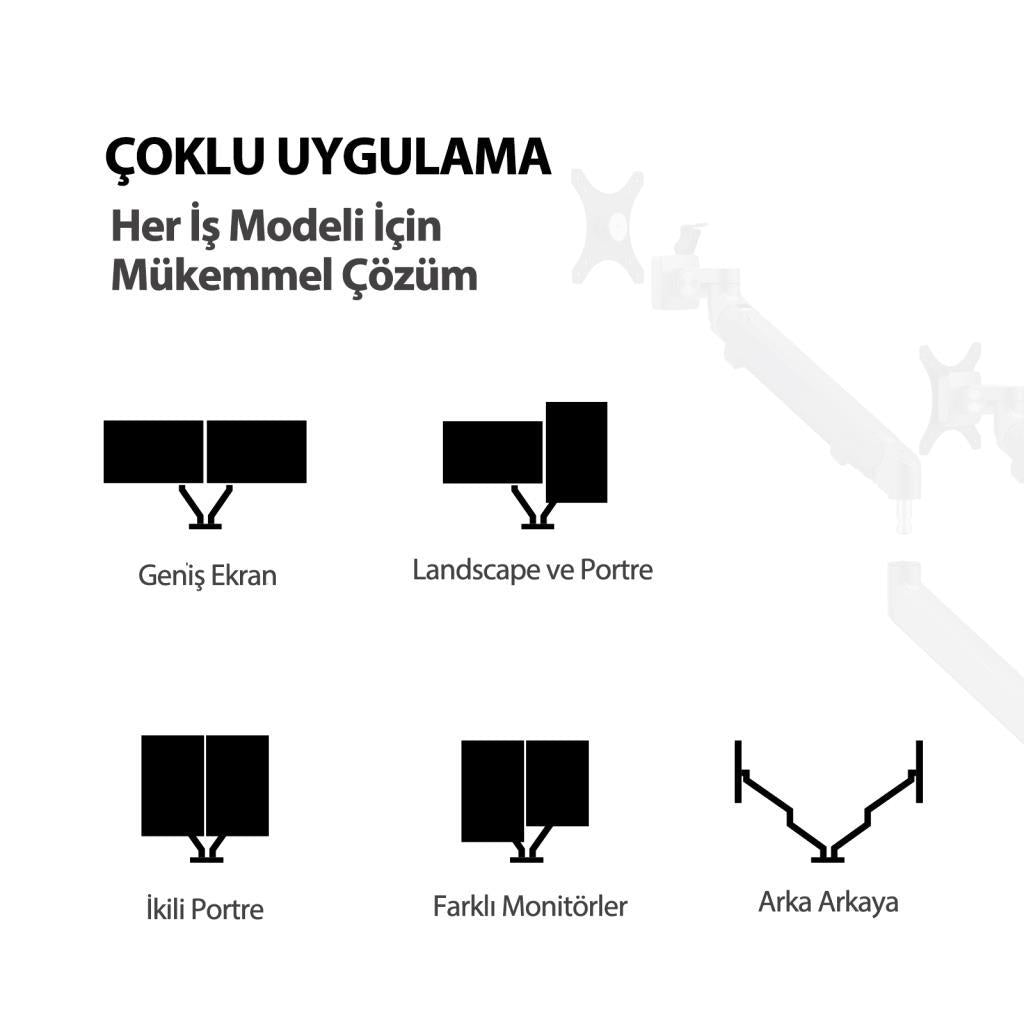 NPO STD7080S 10"-27" Alüminyum Amortisörlü VESA Monitör Tutucu Çift Kol