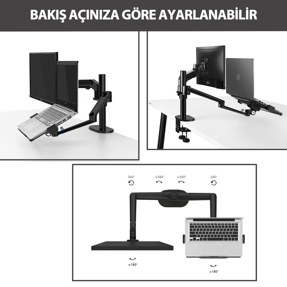 NPO STD7086G 10"-27" Notebook Stand ve Amortisörlü Vesa Monitör Tutucu Kol