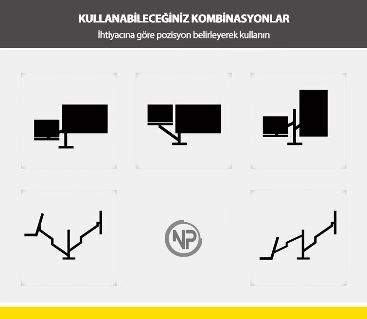 NPO STD7086G 10"-27" Notebook Stand ve Amortisörlü Vesa Monitör Tutucu Kol