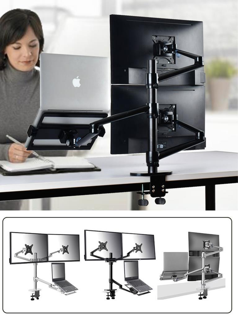 NPO STD7093 10"-27" Notebook Stand ve Vesa Monitör Tutucu Çift Kol- Koyu Gri