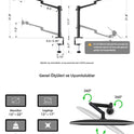 NPO STD7093S 10"-27" Notebook Stand ve Vesa Monitör Tutucu Çift Kol-Gümüş Gri