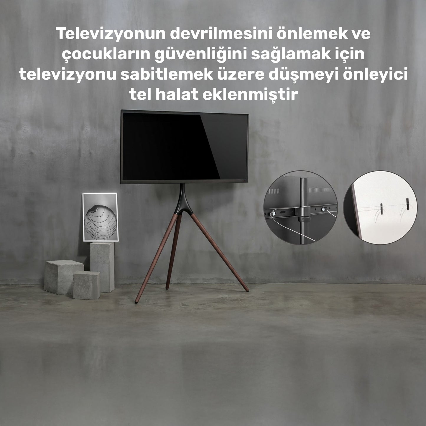 NPO STD1246F 45"-65" VESA Uyumlu Ahşap Ayaklı 360° Dönebilen Dekoratif Taşınabilir TV Standı