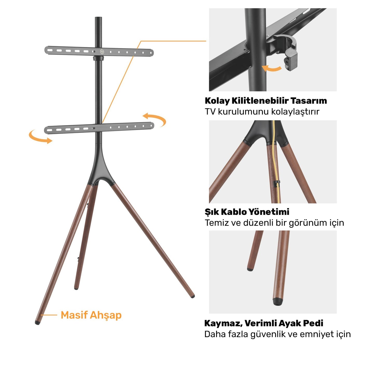 NPO STD1246F 45"-65" VESA Uyumlu Ahşap Ayaklı 360° Dönebilen Dekoratif Taşınabilir TV Standı