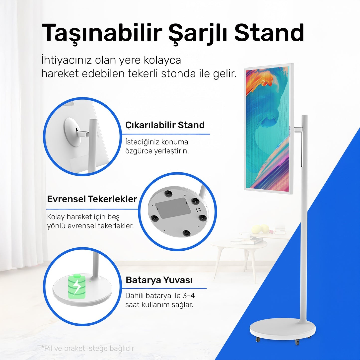 NPO Full HD Android Dokunmatik Şarjlı Taşınabilir Smart Led Ekran