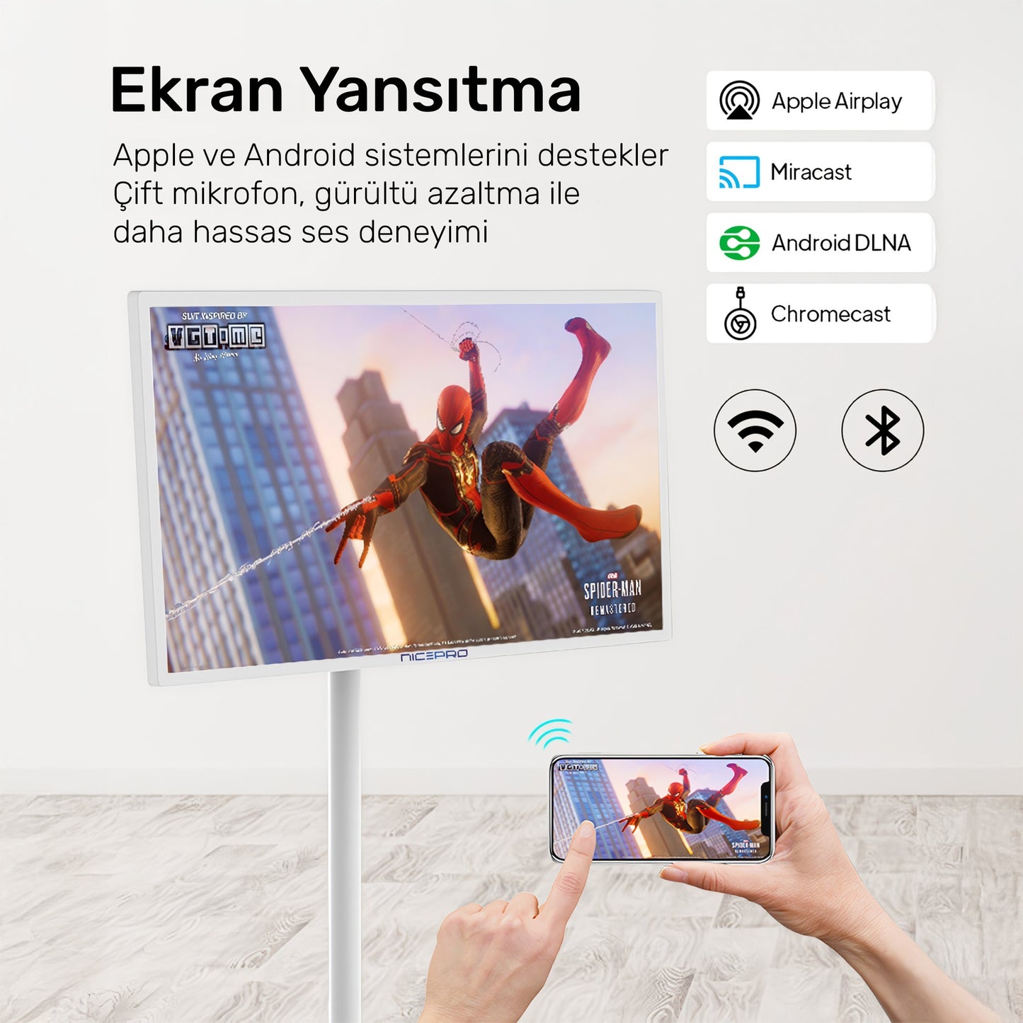 NPO Full HD Android Dokunmatik Şarjlı Taşınabilir Smart Led Ekran