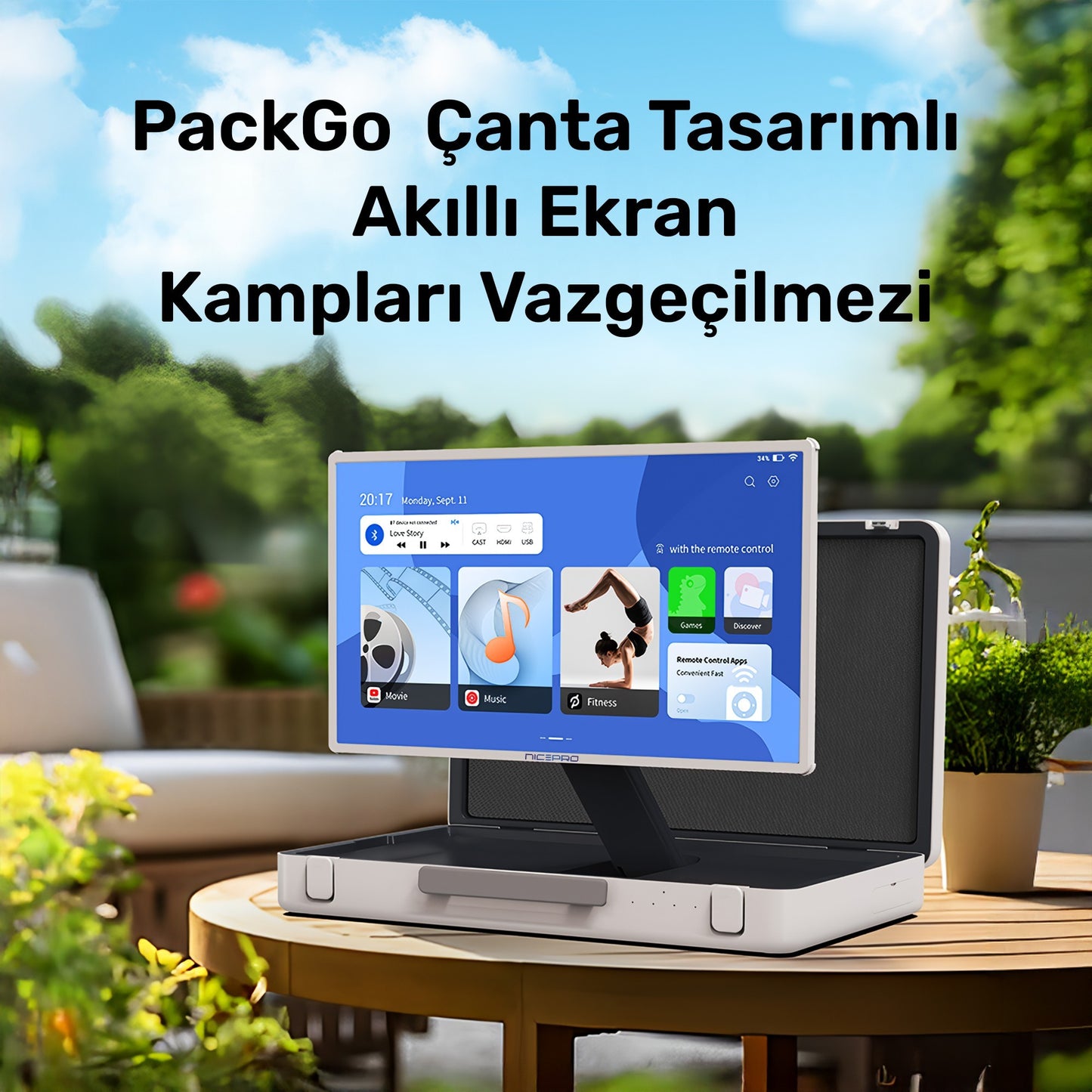 NPO AP2718T 27'' FHD 8/128GB Android Dokunmatik Çantalı Şarjlı Taşınabilir Smart Led Ekran