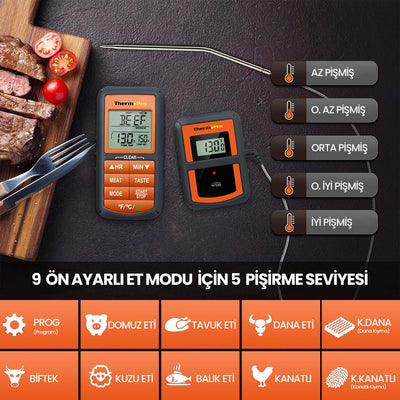 ThermoPro TP07C Alarmlı, Aydınlatmalı ve Kablosuz 150m Menzilli Profesyonel Gıda Pişirme Termometre