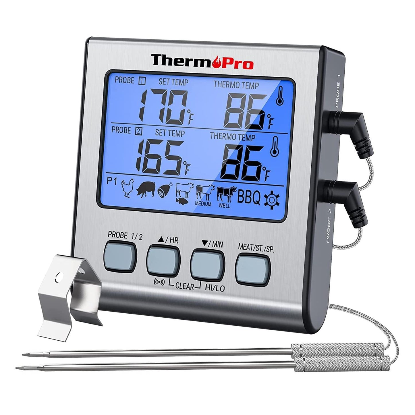 ThermoPro TP17 Alarmlı, Aydınlatmalı, Çift Çelik Problu ve Profesyonel Gıda Pişirme Termometresi