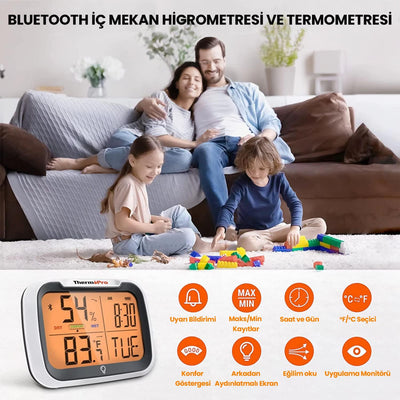 Thermopro TP393 APPli Saatli Limit Aşım Uyarılı Iç Mekan Sıcaklık ve Nem Ölçer Termometre