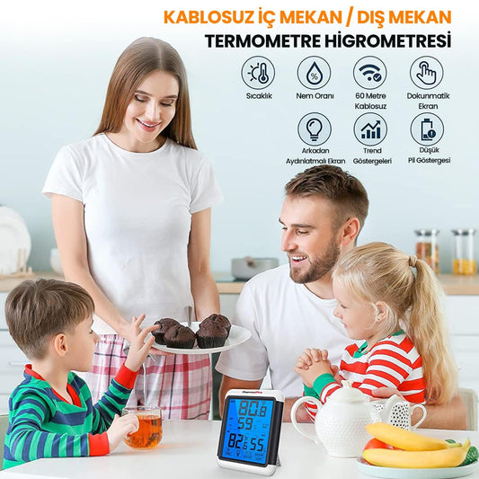 ThermoPro TP65 Dokunmatik Işıklı Geniş Ekran İç ve Dış Mekan (Sensörlü) Dijital Sıcaklık ve Nem Ölçer