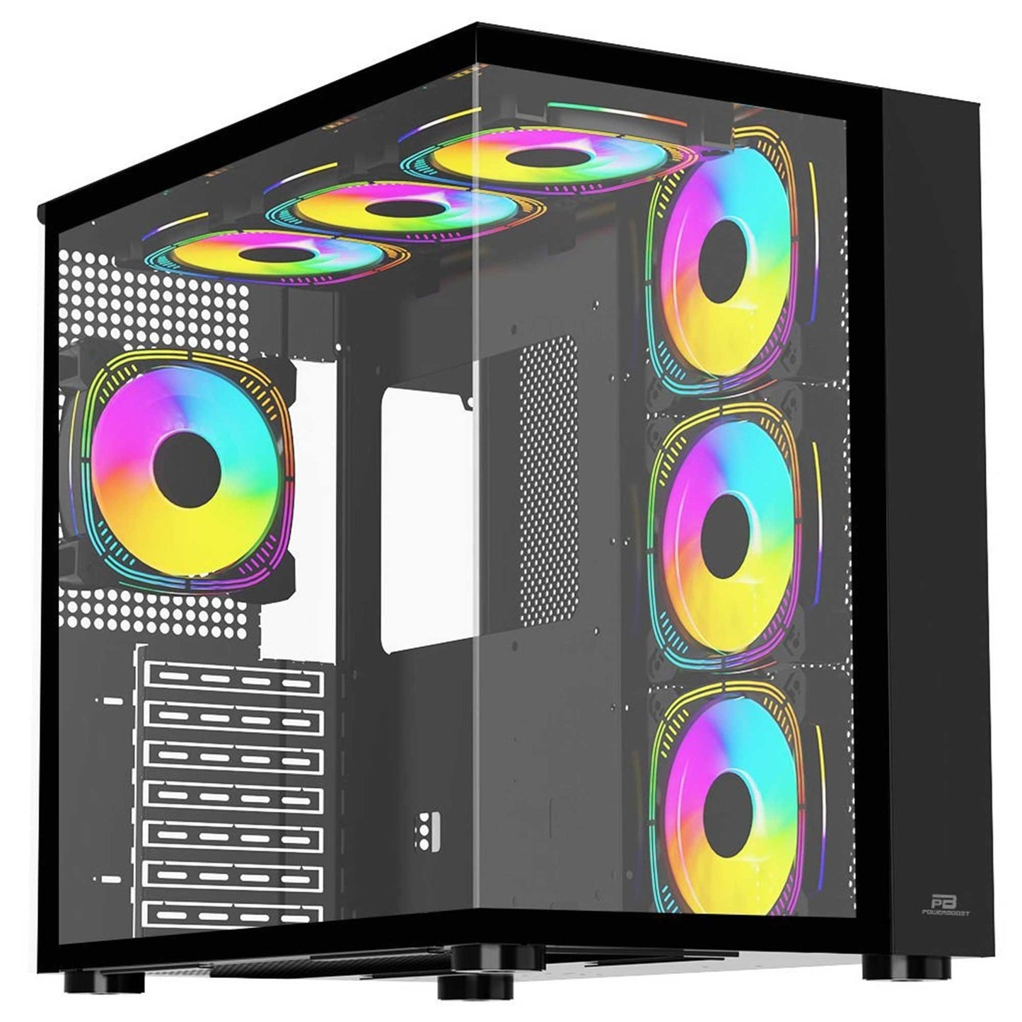 PowerBoost PB-SS02B USB 3.0 Sea View ATX RGB Fanlı Siyah Kasa (PSU Yok)