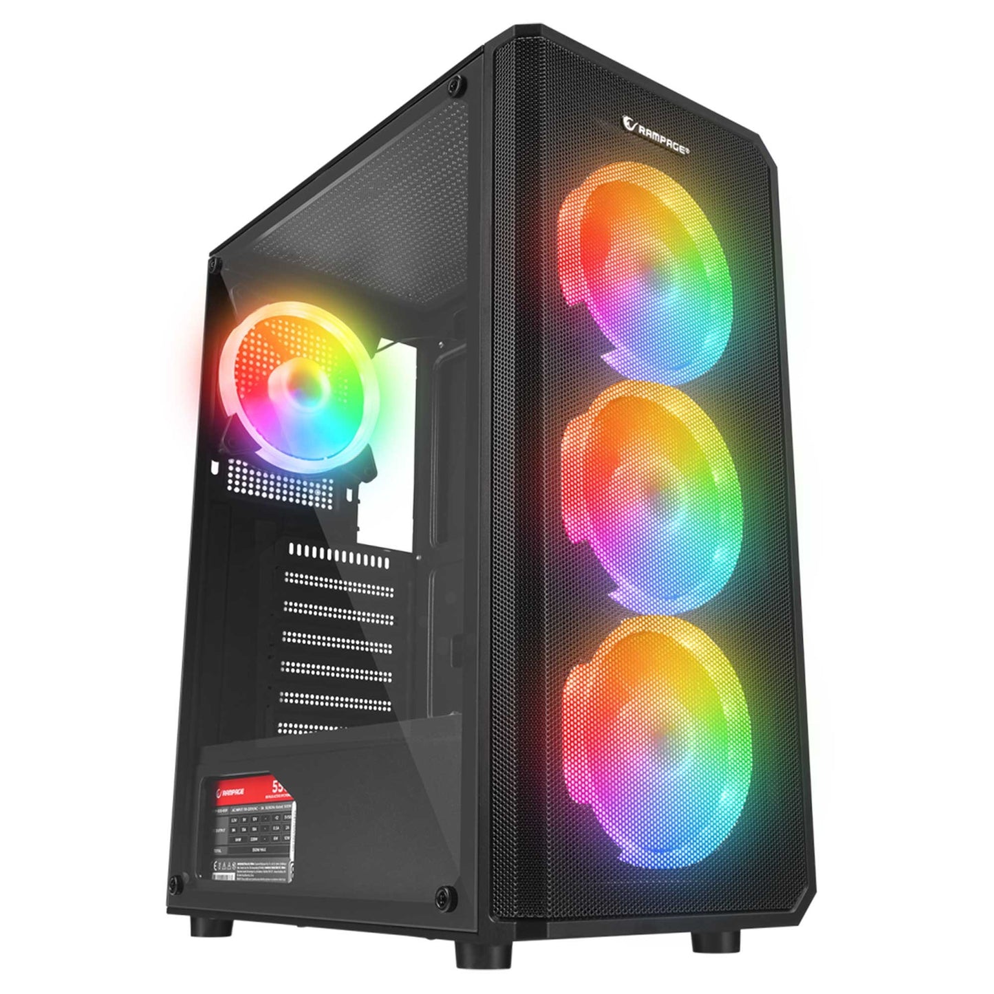 Rampage Helios Mesh 550W 80+ SiyahTemperli Cam 4x12cm Rainbow ATX Mid-T Gaming Oyuncu Kasası