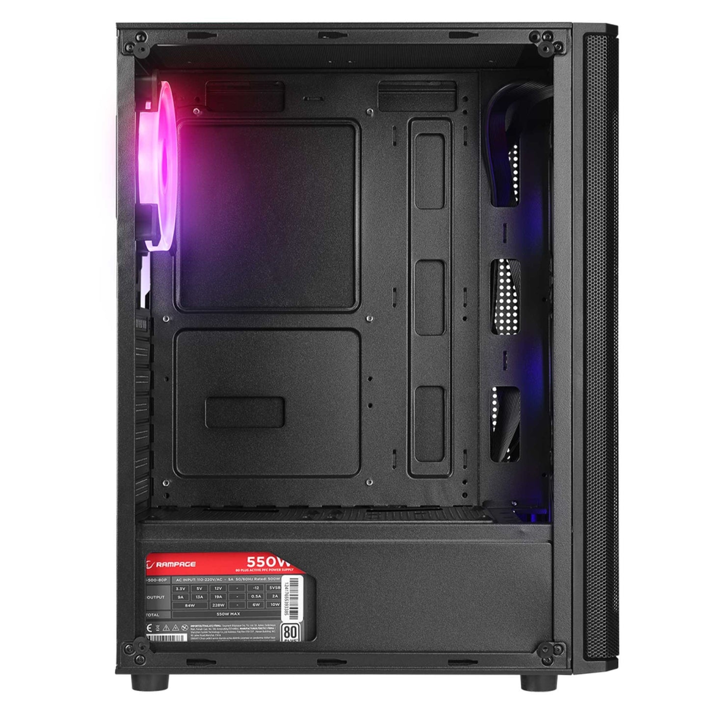Rampage Helios Mesh 550W 80+ SiyahTemperli Cam 4x12cm Rainbow ATX Mid-T Gaming Oyuncu Kasası