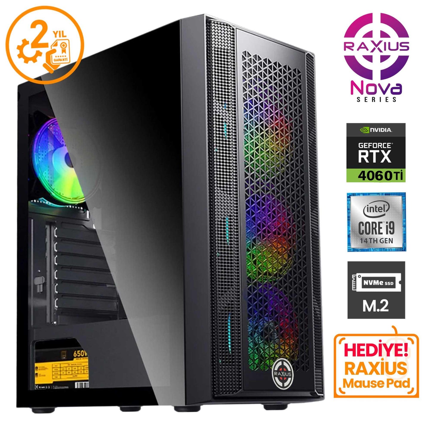 RaXius Nova G1 i9 4070-149KF i9-14900KF 64GB 2TBSSD RTX4060Ti 8 GB W11P Gaming Masaüstü Bilgisayar